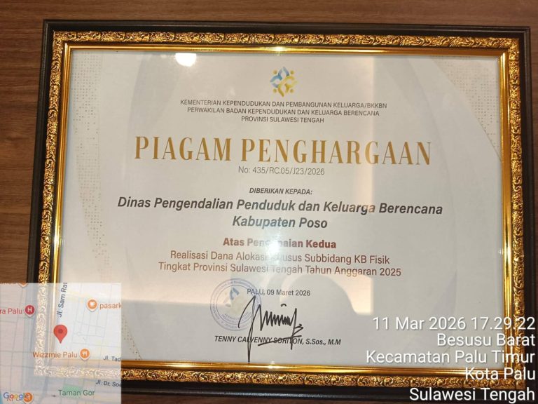 Raih Dua Penghargaan, Poso Komitmen Dukung Program Keluarga Berencana